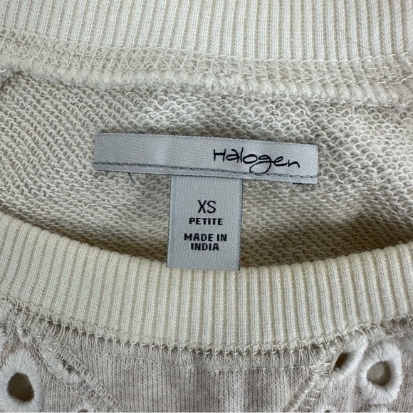 Halogen Long Sleeve Cream and Lace Front Crewneck Sweater Top, XSP - Picture 3 of 8